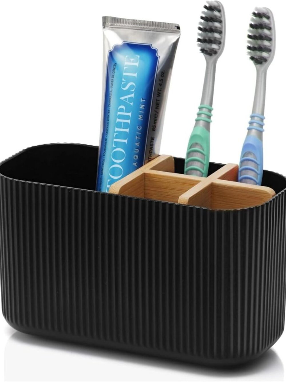Stylish Black Toothbrush Holder - 5 Slot Bathroom Organizer & Storage Solution